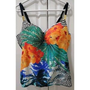 Cacique Swim Tankini Top Tropical Floral Black Underwire 42DDD
